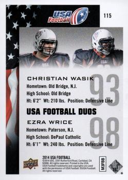 2014 Upper Deck USA Football #115 Christian Wasik / Ezra Wrice Back