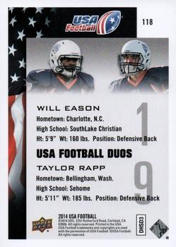 2014 Upper Deck USA Football #118 Will Eason / Taylor Rapp Back