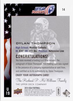 2014 Upper Deck USA Football - Autograph #14 Dylan Thompson Back