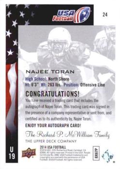 2014 Upper Deck USA Football - Autograph #24 Najee Toran Back
