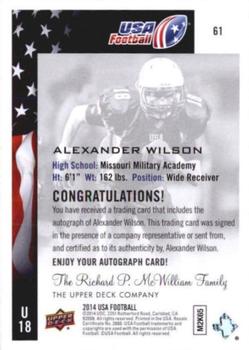 2014 Upper Deck USA Football - Autograph #61 Alexander Wilson Back