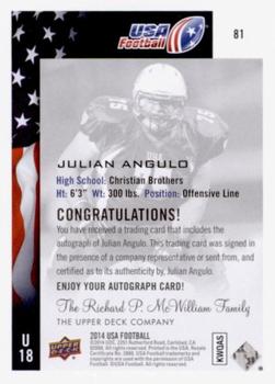2014 Upper Deck USA Football - Autograph #81 Julian Angulo Back