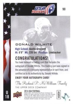 2014 Upper Deck USA Football - Autograph #90 Donald Wilhite Back