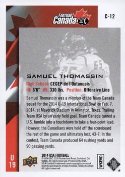 2014 Upper Deck USA Football - Team Canada #C-12 Samuel Thomassin Back