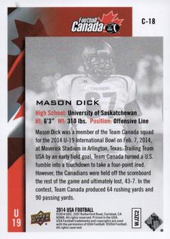 2014 Upper Deck USA Football - Team Canada #C-18 Mason Dick Back