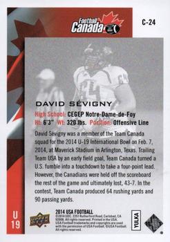 2014 Upper Deck USA Football - Team Canada #C-24 David Sevigny Back