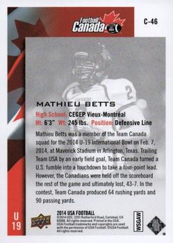 2014 Upper Deck USA Football - Team Canada #C-46 Mathieu Betts Back