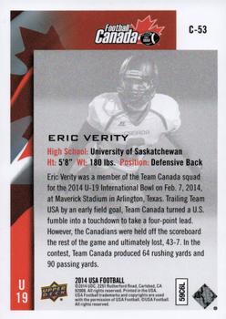 2014 Upper Deck USA Football - Team Canada #C-53 Eric Verity Back