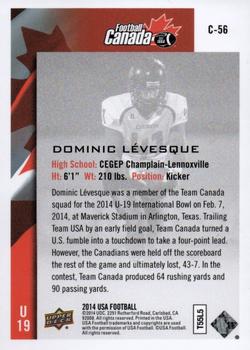 2014 Upper Deck USA Football - Team Canada #C-56 Dominic Levesque Back