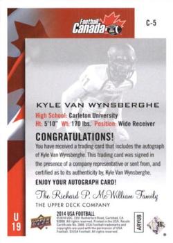 2014 Upper Deck USA Football - Team Canada Autograph #C-5 Kyle Van Wynsberghe Back