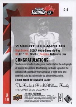 2014 Upper Deck USA Football - Team Canada Autograph #C-9 Vincent Desjardins Back