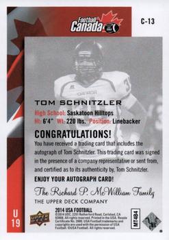 2014 Upper Deck USA Football - Team Canada Autograph #C-13 Tom Schnitzler Back