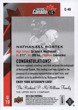 2014 Upper Deck USA Football - Team Canada Autograph #C-49 Nathanael Rostek Back