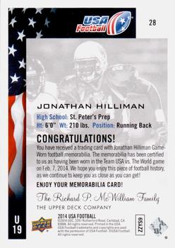 2014 Upper Deck USA Football - Future Swatch #28 Jonathan Hillman Back