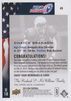 2014 Upper Deck USA Football - Future Swatch #49 Chayce Branson Back