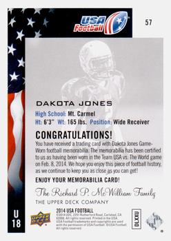 2014 Upper Deck USA Football - Future Swatch #57 Dakota Jones Back