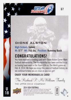 2014 Upper Deck USA Football - Future Swatch #67 Dione Alston Back