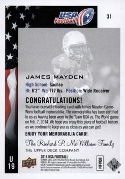 2014 Upper Deck USA Football - Future Swatch Patch #31 James Mayden Back