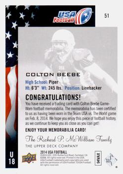 2014 Upper Deck USA Football - Future Swatch Patch #51 Colton Beebe Back