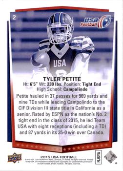 2015 Upper Deck USA Football #2 Tyler Petite Back