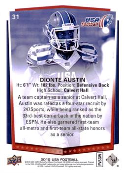 2015 Upper Deck USA Football #31 Dionte Austin Back