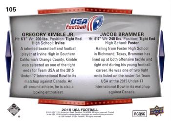 2015 Upper Deck USA Football #105 Jacob Brammer / Gregory Kimble Jr. Back