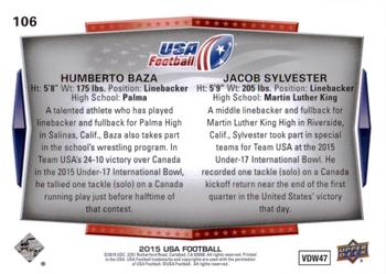 2015 Upper Deck USA Football #106 Humberto Baza / Jacob Sylvester Back