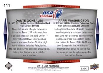 2015 Upper Deck USA Football #111 Dante Gonzales / Aapri Washington Back