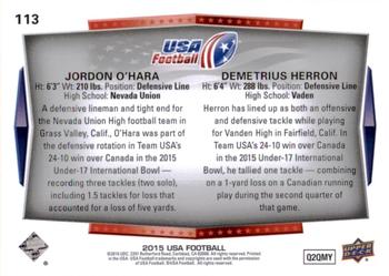 2015 Upper Deck USA Football #113 Jordon O'Hara / Demetrius Herron Back