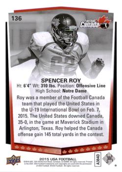 2015 Upper Deck USA Football #136 Spencer Roy Back