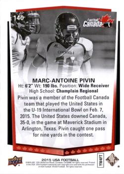 2015 Upper Deck USA Football #140 Marc-Antoine Pivin Back
