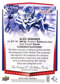2015 Upper Deck USA Football - Autograph #27 Alec Shriner Back