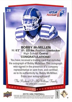 2015 Upper Deck USA Football - Autograph #28 Bobby McMillen Back