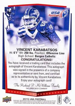 2015 Upper Deck USA Football - Autograph #79 Vincent Karabatsos Back