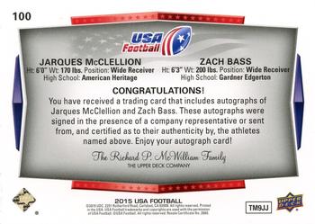 2015 Upper Deck USA Football - Autograph #100 Jarques McClellion / Zach Bass Back