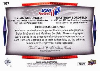 2015 Upper Deck USA Football - Autograph #107 Matthew Bordfeld / Dylan McDonald Back