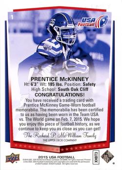 2015 Upper Deck USA Football - Future Swatch #1 Prentice McKinney Back