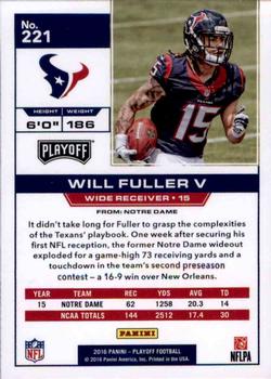 2016 Panini Playoff #221 Will Fuller V Back