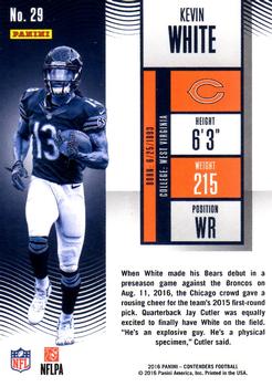 2016 Panini Contenders #29 Kevin White Back
