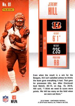 2016 Panini Contenders #81 Jeremy Hill Back