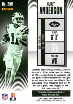 2016 Panini Contenders #259 Robby Anderson Back