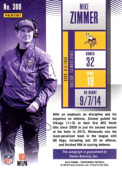 2016 Panini Contenders #300 Mike Zimmer Back