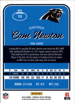 2016 Donruss Optic #13 Cam Newton Back