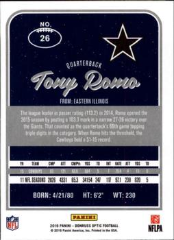 2016 Donruss Optic #26 Tony Romo Back