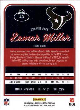 2016 Donruss Optic #43 Lamar Miller Back