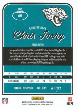 2016 Donruss Optic #49 Chris Ivory Back