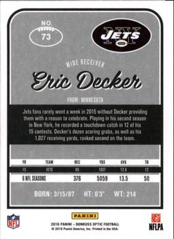 2016 Donruss Optic #73 Eric Decker Back
