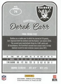 2016 Donruss Optic #74 Derek Carr Back