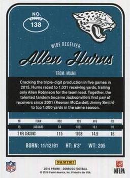 2016 Donruss - Press Proofs Black #138 Allen Hurns Back