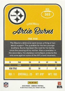 2016 Donruss - Press Proofs Black #303 Artie Burns Back
